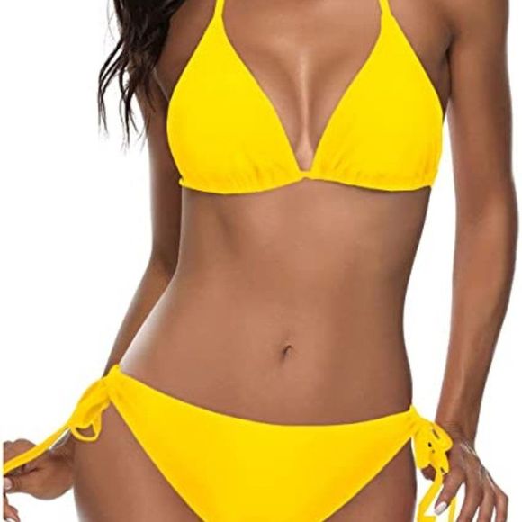 Tempt Me Women Two Piece Halter Padded Top Tie Side Bottom